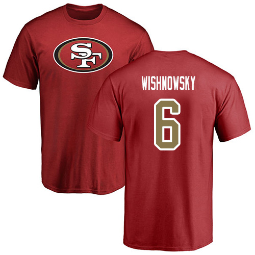 Men San Francisco 49ers Red Mitch Wishnowsky Name and Number Logo #6 NFL T Shirt->san francisco 49ers->NFL Jersey